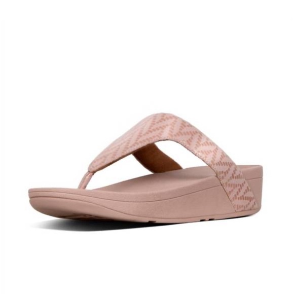 FITFLOP Sandals Lottie Chevron Shimmer Thongs Slip On Comfort Wedge Pink Size 7 - Picture 2 of 9
